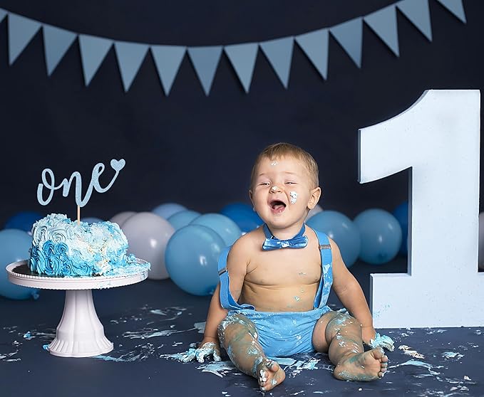 First Birthday Cake Topper - Light Blue Glitter Love One Birthday Cake Decorating Supplies, Perfect for Baby Shower/Gender Revealing Party/Baby Party Photo Booth Props
