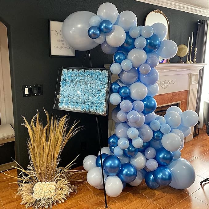 Blue Balloon Metallic Blue Balloons, 60Pcs 12Inch Chrome Blue Balloons Kit Macaron Baby Pearl Navy Blue Latex Balloons for Birthday Wedding Baby Shower Party Decoration