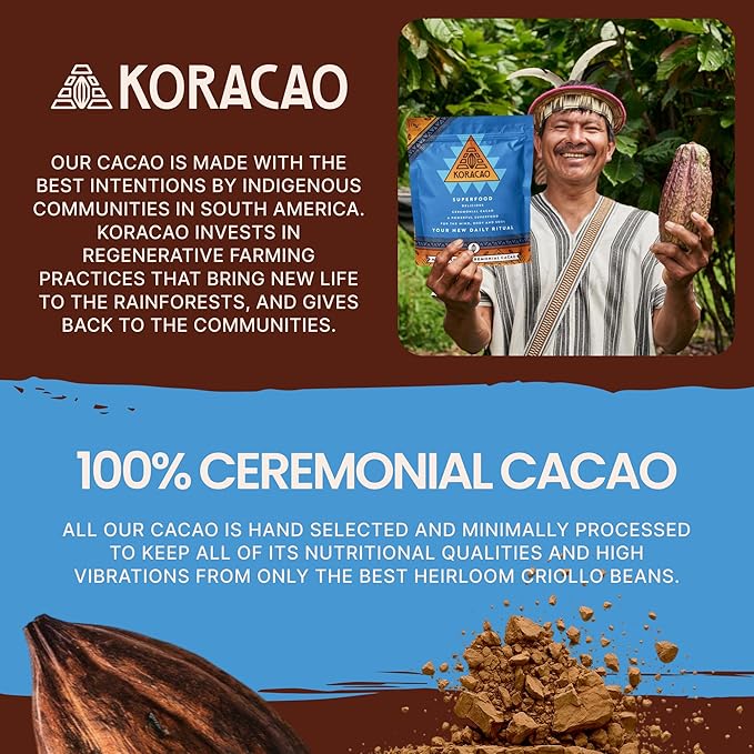 KORACAO Sustainably Harvested Guatemalan Cacao | Maya W'Eqchi Ceremonial Cacao | Ideal Superfood Drink Mix for Everyday Bliss | Enhance Your Spiritual Journey with Ancient Superfood Delight - 450g