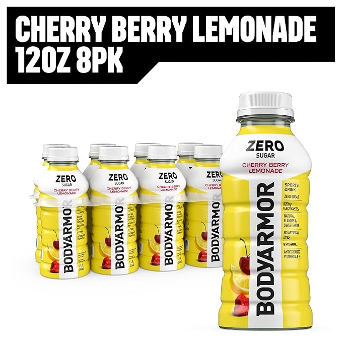 BODYARMOR ZERO Sugar Cherry Berry Lemonade, Sugar Free Sports Drink - Low-Calorie Hydration - Natural Flavors with Potassium Packed Electrolytes, Antioxidants, and B-vitamins,12 fl oz (pack of 8)