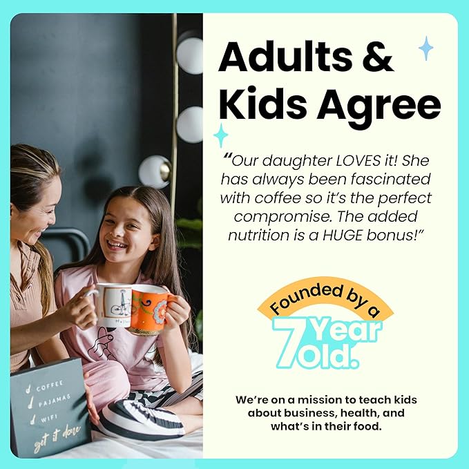 Kiid Coffee - 99.9% Caffeine-Free Organic Coffee for Kids - As Seen on Shark Tank - 12 Vitamins & Minerals, 4g Prebiotics, 0g Sugar - Non-GMO & Gluten-Free - Healthy Snack - Caramel - 12 Servings