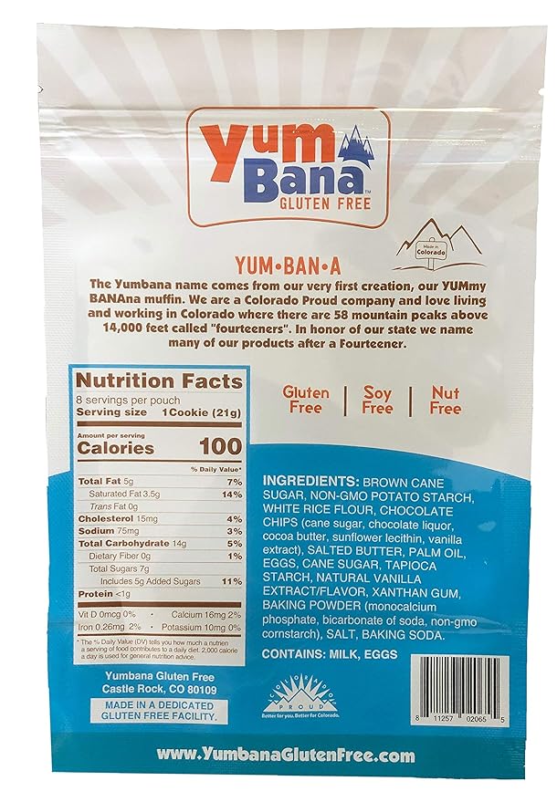 Yumbana Gluten Free Chocolate Chip Cookies - Soy Free, Nut Free Cookies - No Artificial Flavors or Preservatives - Great for Snacks and Parties - 2 Pack