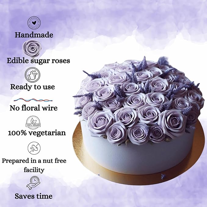 Confect Edible Flower | Edible Lilac Lavender Flowers ??Perfect Cake & Cupcake Decorations | Toppers for Doughnuts- Vegan, Gluten-Free, Nut-Free,Palm Oil-Free -Pack of 12