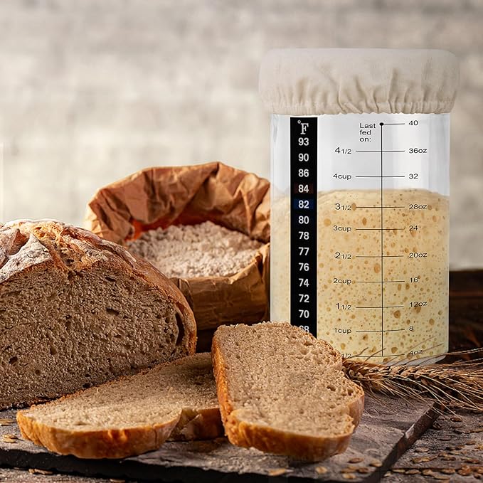 40 Oz Sourdough Starter Kit 2 Pack– Extra Thermometer Strips and Breathable Covers Included in Sourdough Starter Jar – A Perfect Sourdough Bread Starter Kit for Beginners to Expert