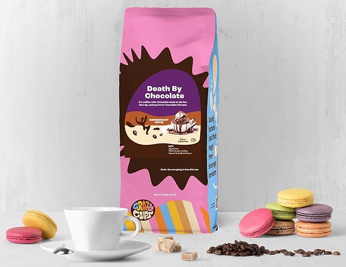 Crazy Cups Chocolate Lovers Ground Coffee Variety Pack, 3 Flavors: Death By Chocolate, Peppermint Mocha, Raspberry - 10 oz Bags, Pack of 3