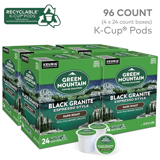 Green Mountain Coffee Roasters Black Granite, Keurig Single Serve K-Cup Pods, Espresso Style Dark Roast, 96 Count