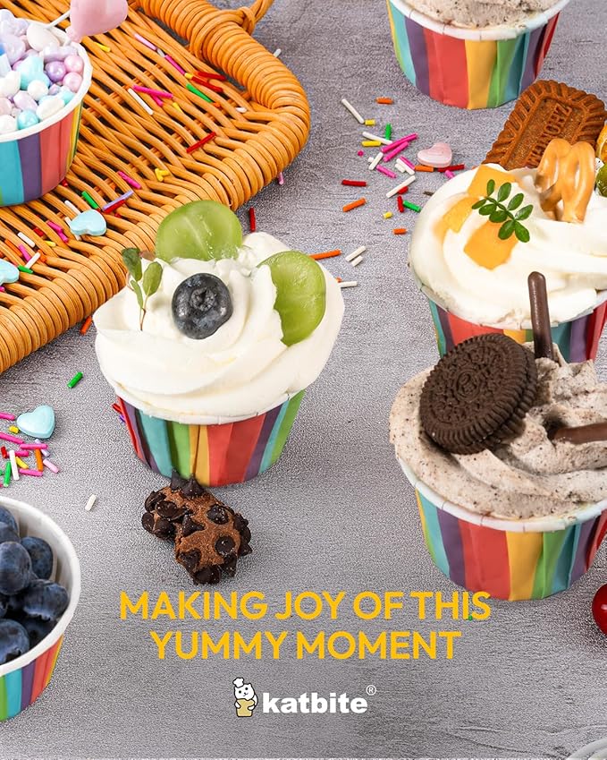 Katbite Parchment Cupcake Liners Rainbow Color Standard Size 100PCS, Christmas Cupcake Liners, Muffin Baking Liners, Heavy Duty Greaseproof Wrappers for Bakery, Birthday Party