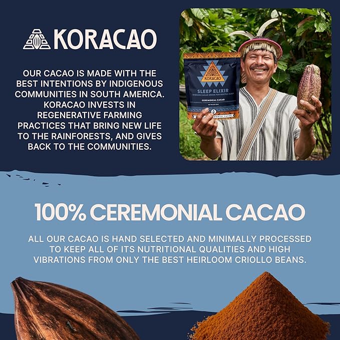 KORACAO Sleep Elixir Cacao Blend ??Ceremonial-Grade Cocoa Drink with Magnesium, L-Theanine, Reishi, Melatonin & Ashwagandha ??300g (30 Servings) for Relaxation & Restful Sleep
