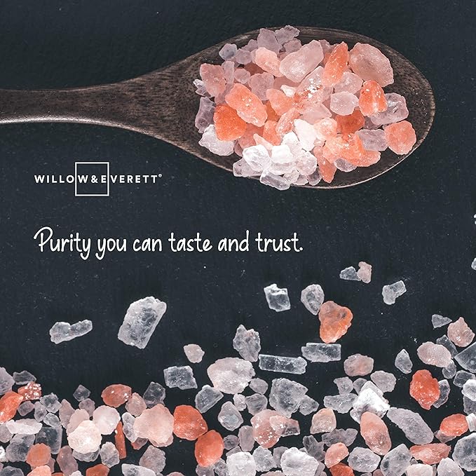 Willow & Everett Himalayan Pink Salt ??Coarse Grain for Grinder/Mill Refill ??Easy Pour Spout - Non-GMO Kosher Rock Salt for Cooking - 2.2 lb / 1 kg