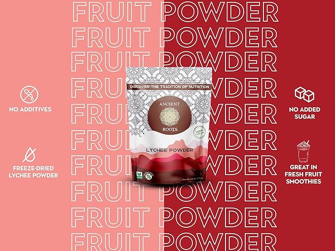 Ancient Roots Freeze-Dried Lychee Fruit Powder ??100% Organic, All-Natural Food Coloring, Rich in Antioxidants, No Added Sugar or Preservatives, 25 Servings (3.5 oz)