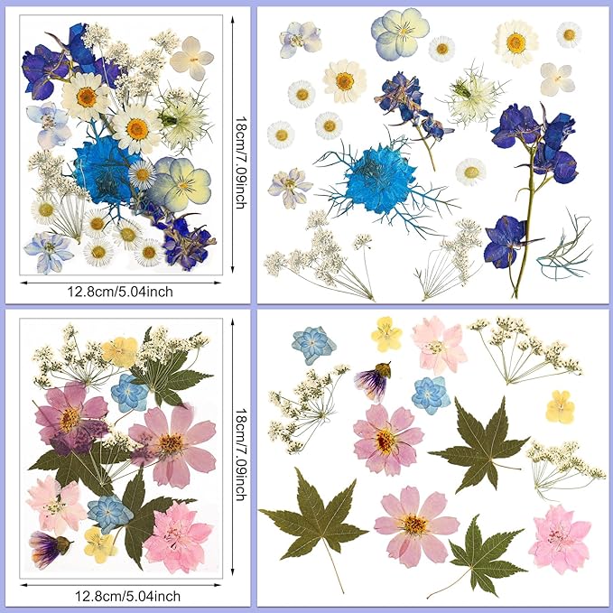Nuanchu Pressed Flowers Bulk Dried Flower for Crafts, Dried Wildflowers Leave Natural with Tweezer for Resin Mold Scrapbooking Nail Soap Making DIY (Watercolor Style,Romantic Color)