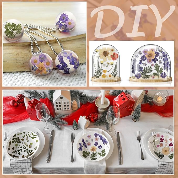 Nuanchu Pressed Flowers Bulk Dried Flower for Crafts, Dried Wildflowers Leave Natural with Tweezer for Resin Mold Scrapbooking Nail Soap Making DIY(Boho Style,Light Color)
