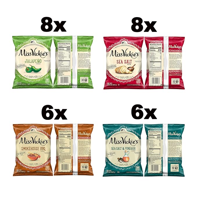 Miss Vickie's Kettle Cooked Potato Chips, Variety Pack, 1.375 Ounce (Pack of 28)
