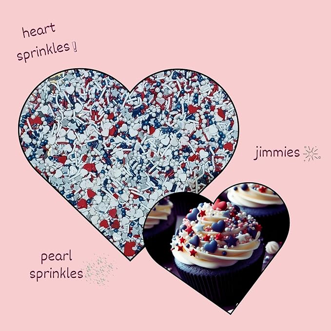 Confect Cake Mate Edible Dessert Sprinkles ?밨ed, White & Navy Blue Colorful Baking and Cake Decorating Sprinkles for Cupcakes, Cookies, and Ice Cream Toppings | Vegan, Gluten-Free, Soy-Free, Dairy-Free, Palm Oil-Free- 4.2 Oz