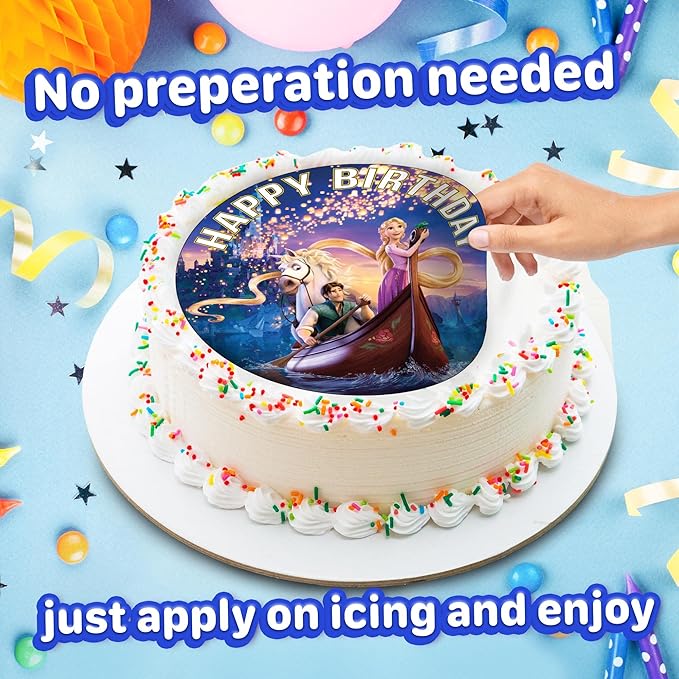 7.5 Inch Edible Cake Toppers Happy Choices ??Golden Princess Inspired Birthday Party Collection of Edible Cake Decorations