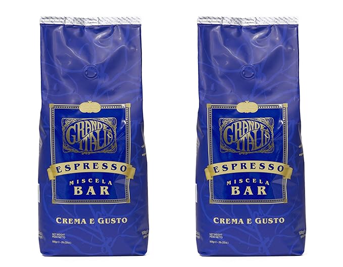 Grande Italia Espresso; Small Batch Artisan Roasted: Bar, Crema e Gusto, Whole Bean (2LB Bag, Pack of 2)
