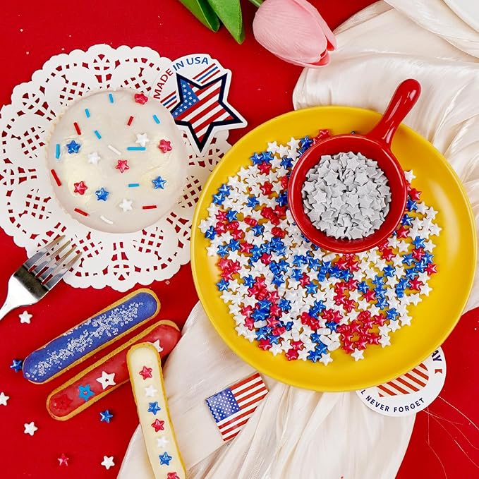 Patriotic Sprinkles, 4th of July, Red White Blue Sprinkles for Cake Decorating, 110g/3.88oz, Cupcake Decoration, Ice Cream Toppings