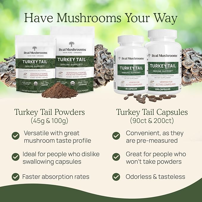 Real Mushrooms Turkey Tail Mushroom Powder ??Organic Mushroom Extract for Daily Wellness Gut Harmony, & Energy Support with Beta Glucans ??Vegan, Non-GMO, 45 Servings Functional Supplement