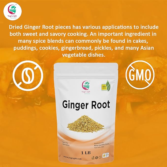 Dried Ginger Root 1 LB (16 Oz)| Cut and Sifted Dried Ginger Pieces | As Spicy as Fresh Ginger | Flavourful Indian Spice |100% Pure and Natural For Making Flavourful Ginger Tea | By Yogi's Giftยฎ
