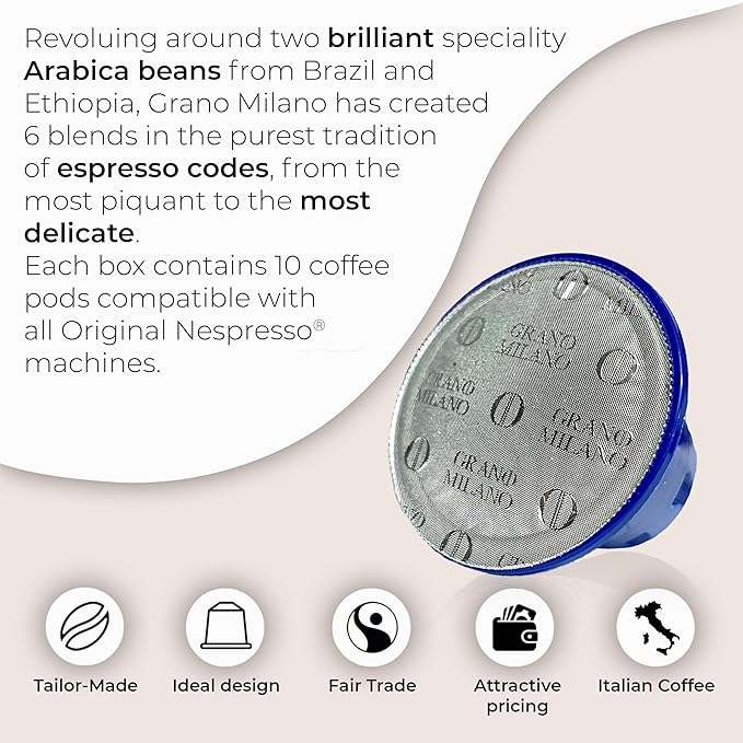 Grano Milano Supremo - 50 Espresso Pods Compatible with Nespresso Original line, Dark Roast - Intensity 11/12, Coffee Capsules Made in Italy Espresso Coffee