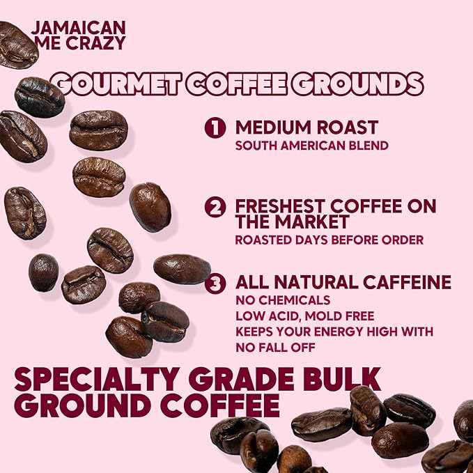 Sarasota Coffee Ground Jamaican Me Crazy | Medium Roast Gourmet Flavored Coffee Grounds | Low Acid, Mold Free, Specialty Grade Flavored Bulk Ground | 5lb (80 oz)