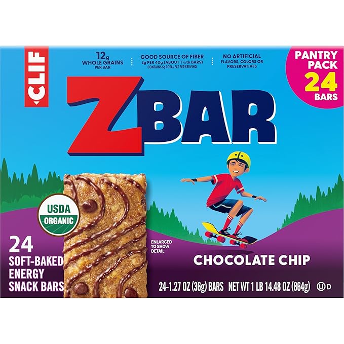 Zbar - Chocolate Chip - Soft-Baked Energy Snack Bars - Non-GMO - 12g Whole Grains - USDA Organic Granola Bars (24 Pack)
