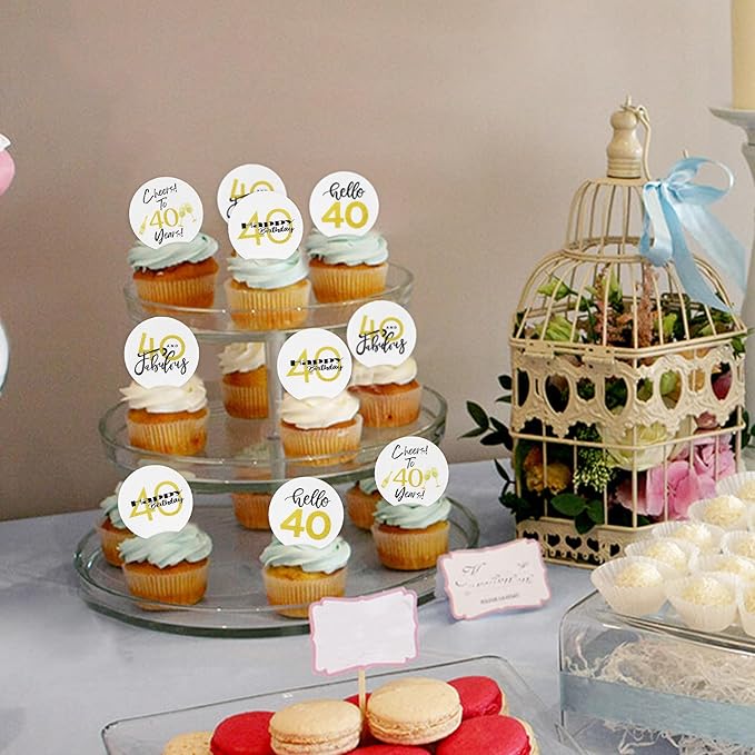 40pcs Edible Cheers and Beers to 40 Years Cupcake Toppers Cheers and Beers Cake Toppers Picks Happy 40th Birthday Anniver Beer Themed Party Supplies