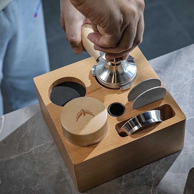 58mm Compact Espresso Tamping Station V3 ??Portafilter Stand and Coffee Accessories Organizer for Espresso Machines with Tamper Holder, Distributor Slot, and Multi-Accessory Storage