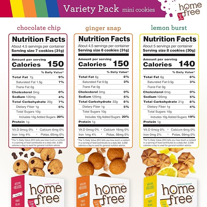 Homefree Treats — Vegan Cookies Variety Pack – Allergy Safe School Snacks – Peanut Free, Gluten Free, Egg Free, Dairy Free – Yummy Crunchy Cookie Assortment, Kosher Pareve (6 Count)