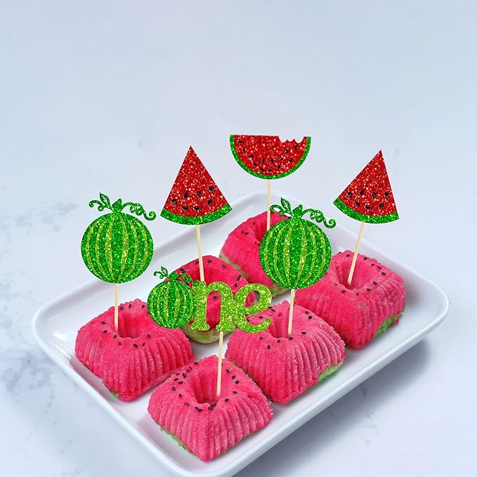 24Pcs Watermelon Cupcake Toppers One in a Melon Cupcake Picks Watermelon First Year Birthday Baby Girl First Birthday Party Cake Decorations Baby Shower Boy Girl 1st Birthday Supplies