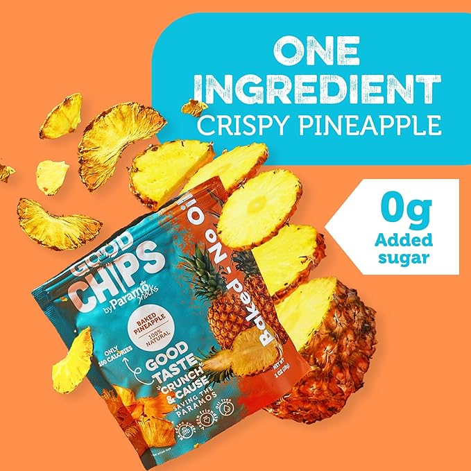 Good Chips Baked Crunchy Pineapple - Crispy, Oil Free, Healthy, Naturally Sweet Dried Fruit Snacks - 1 oz - Pack of 8