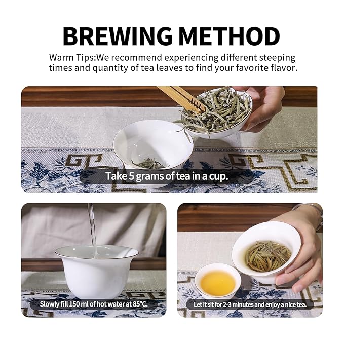 KHS Organic Silver Needle White Tea Grade AAA, 2.47 OZ USDA Certified Chinese Yunnan White Tea Loose Leaf, No Dust Production Workshop, Natural Organic Planting Loose Leaf Tea Perfect for Hot Brew