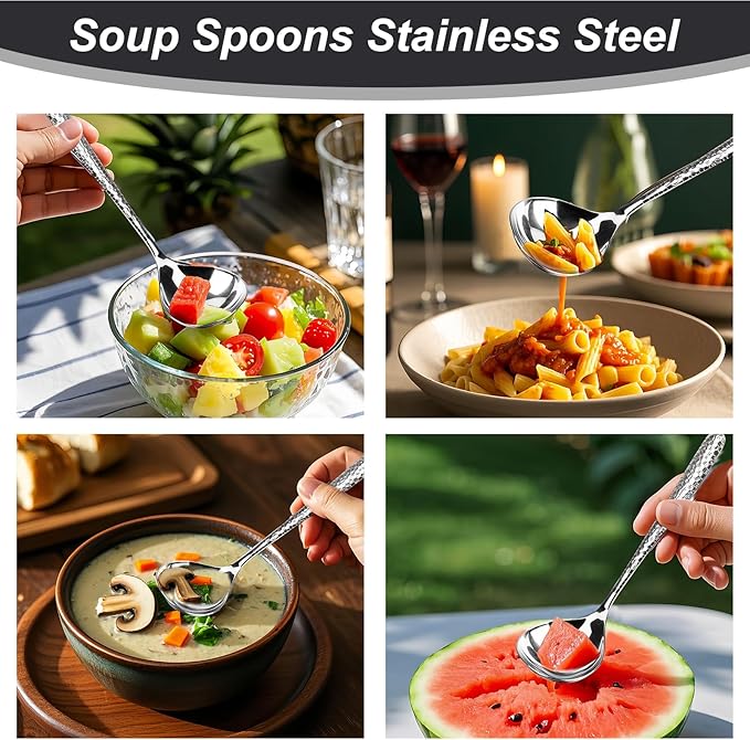 2 PCS Deep Round Soup Spoons 7.87", 304 Stainless Steel Large Soup Spoons Dishwasher safe, Perfect for Cereal, Bouillon, Milk Soup & Dinner Guests