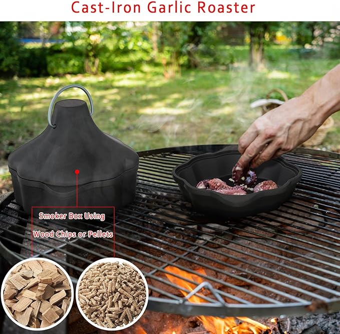 Cast Iron Saucepan & Chocolate Melting Pot, Small Sauce Pan & Tart Pan with Lid and Steamer, Garlic Roaster and Rice Pot for Baking, Grilling and Daily Cooking, Heavy Duty Multi-Functional Pot