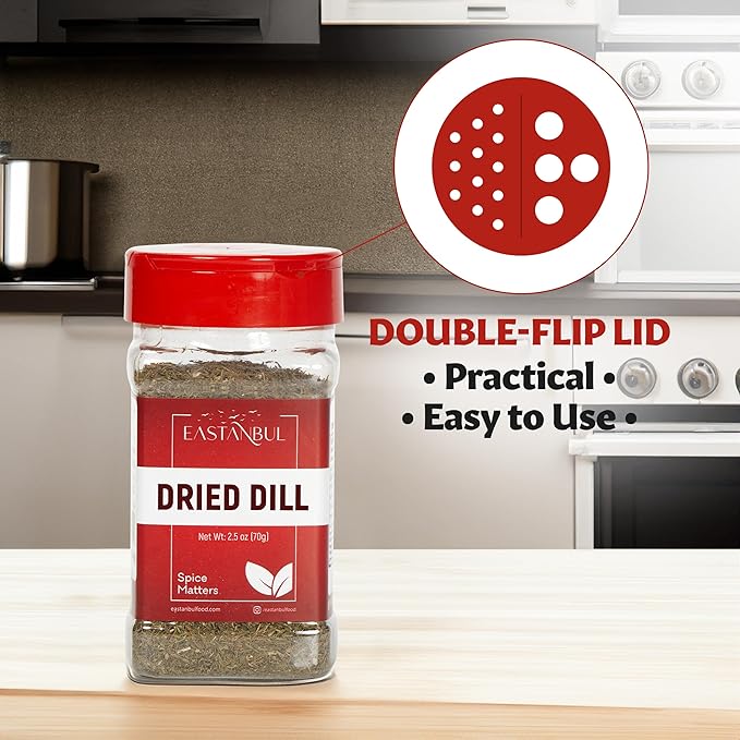 Eastanbul Dill Weed, 2.5oz Dried Dill Weed, Eneldo En Povlo, Pure, Freshly Cut, Sifted, Mediterranean Seasoning, Exquisitely Fragrant, Pairs with Salads, Dips, Soups, Seafood and More