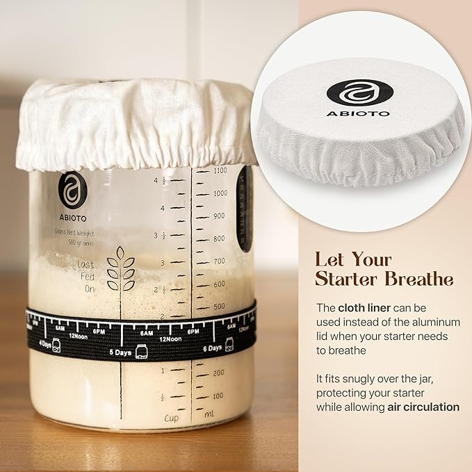 Sourdough Starter Kit with 40 oz Glass Jar ??Extra Thermometer Strips and Breathable Covers Included in Sourdough Starter Jar Kit ??A Perfect Sourdough Bread Starter Kit for Beginners to Expert