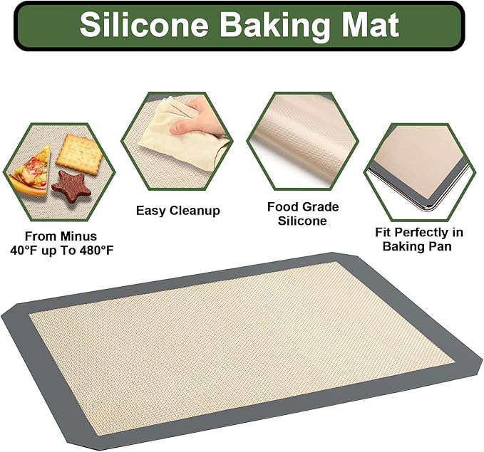 Baking Sheet Tray Cooling Rack with Silicone Mat Set, Stainless Steel Cookie Pan For Oven, Set of 9 (3 Sheets + 3 Racks Mats), Warp Resistant & Heavy Duty Easy Clean, Grey