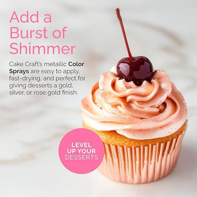 Cake Craft Edible Color Spray 3-Pack ??Gold, Silver & Rose Gold | Food Coloring Spray for Cakes, Cupcakes, Cookies & Desserts | Easy-to-Use Edible Spray Paint for Baking Decoration
