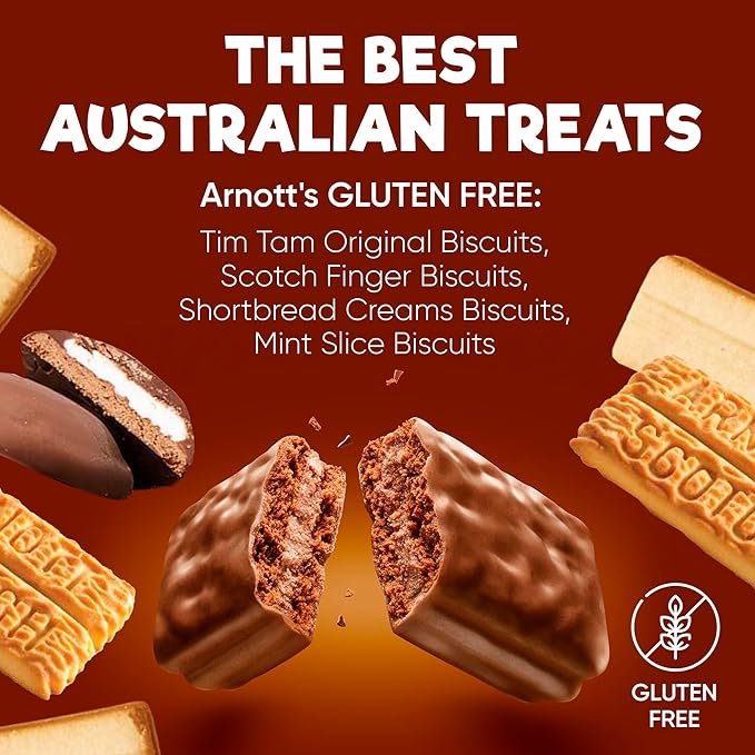 Gluten Free Biscuit Variety Pack ??4-Pack Assortment Featuring Tim Tam, Scotch Finger, Mint Slice & Shortbread Creams ??Classic Australian Biscuits Made Gluten Free