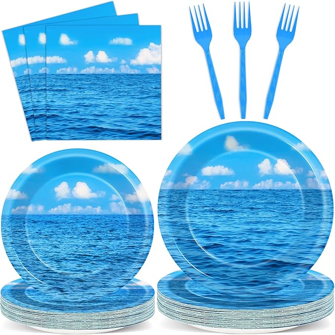 96Pcs Summer Ocean Plates and Napkins Under the Sea Bubbles Blue Sky Party Decorations Beach Dessert Plates Hawaiian Birthday Tableware for 24 Guests Hawaiian Theme Men Woman Birthday Party Supplies