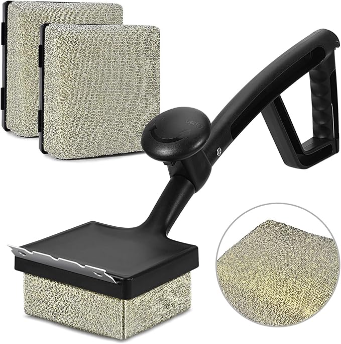 Bristle-Free BBQ Grill Brush & Scraper | Safe Cleaning Tool With 3 Replaceable Heads | Heavy Duty Stainless Steel Cleaner for Outdoor Grilling | Ideal for Charcoal and Gas Grills
