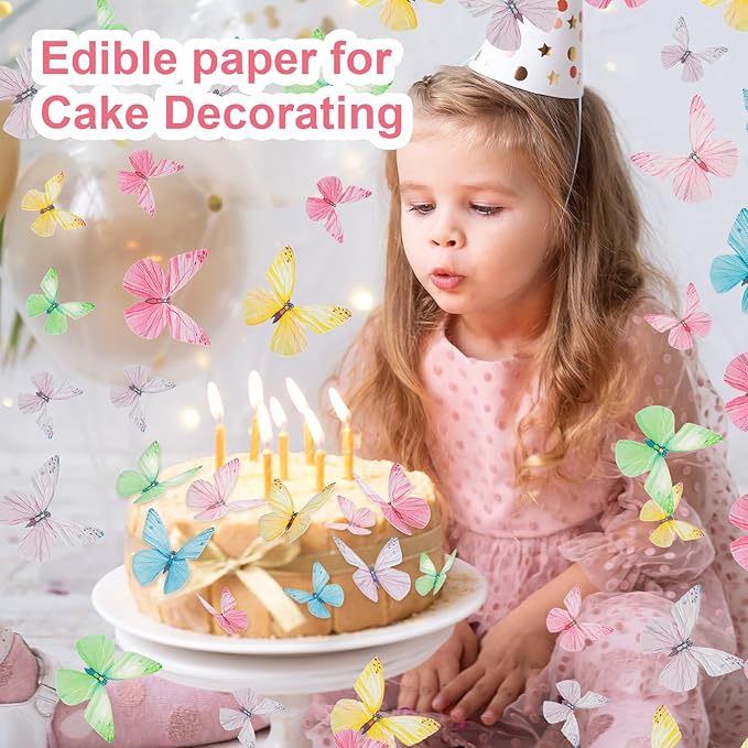72Pcs Edible Butterfly Cake Decorations Colorful Vivid Butterfly Cake Topper Wafer Paper Butterflies Cupcake Toppers for Wedding Anniversary Baby Shower Birthday Party Decorating(Mix Color)
