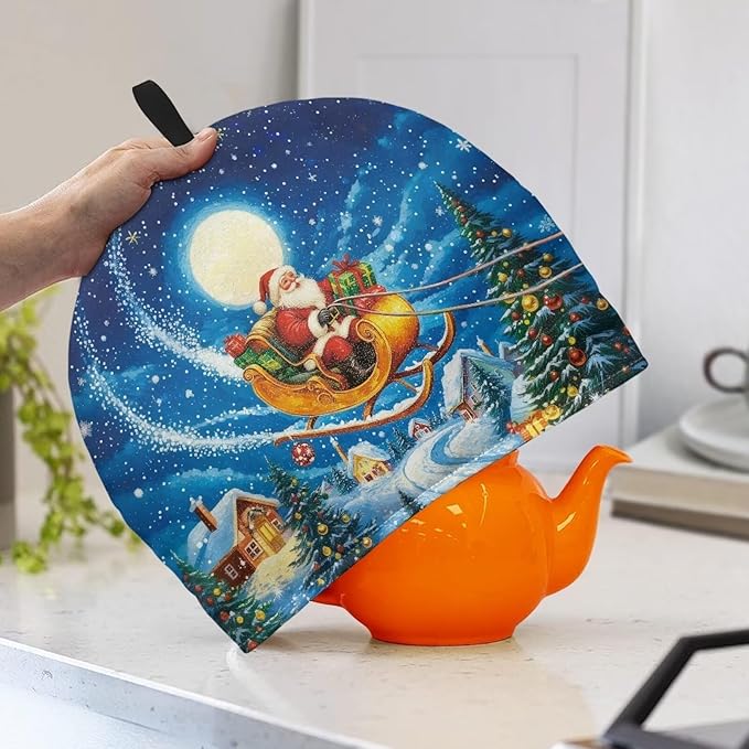 Santa Claus Warm Tea Cozy for Teapot Insulated Tea Pot Cover for Home Kitchen Accessories Cotton Tea Cozy Teapot Dust Protector Tea Cozies Covers for Christmas Decorative