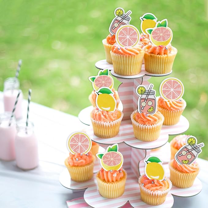 40Pcs Edible Lemon Cupcake Toppers Fruit Theme Lemonade Party Cupcake Picks for Lemon Theme Baby Shower Kids Boys Girls Birthday Party Cake Decorations Supplies