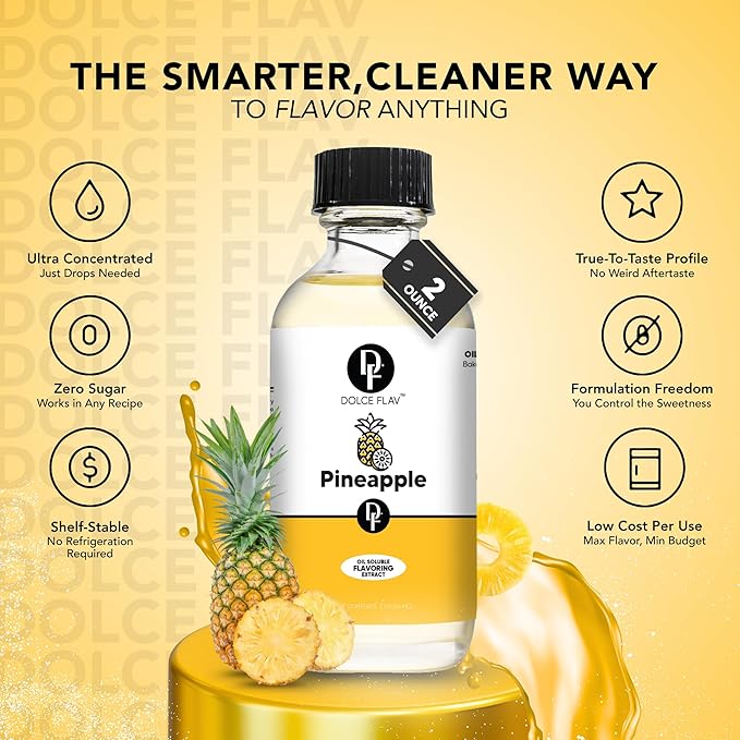 Dolce Flav Pineapple Extract ??8 Ounce Oil-Soluble Kosher Kosher, Sugar-Free, Concentrated Tropical Flavor for Candy, Chocolates & Desserts, Includes Measured Dropper
