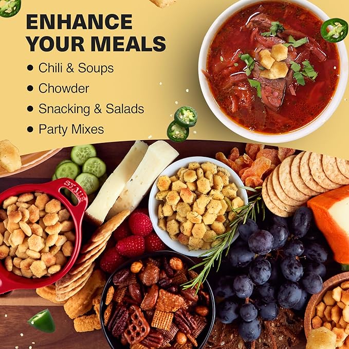 Wicked Minis Soup & Oyster Crackers - Saltine & Salted Flavored Mini Puffed Soup, Savory Snacking Mix, Seasoned Croutons Salad Toppers, Crackers for Chili 6oz (Jalapeno Cheddar, Pack of 3)