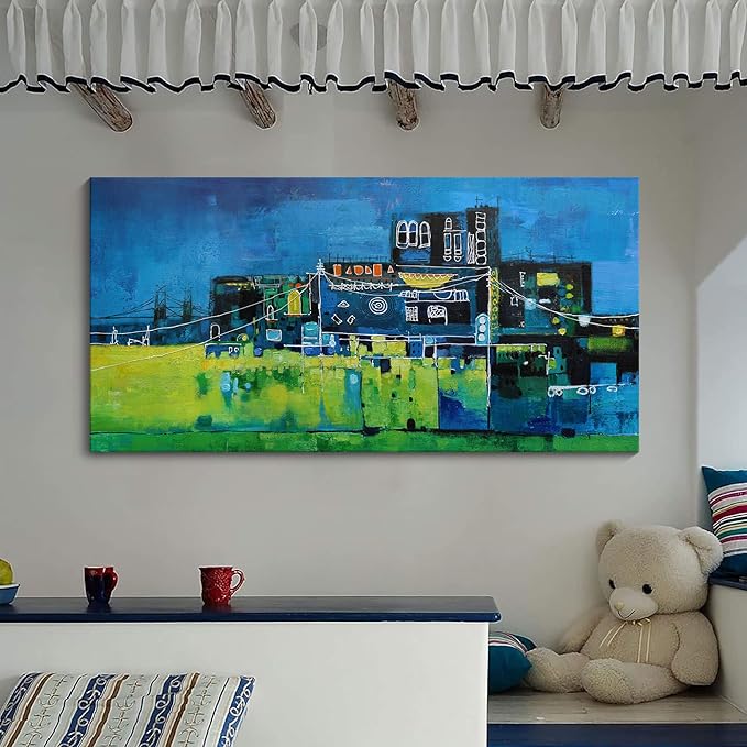 YDYSUNE Modern Abstract Wall Art for Living Room, Office & Bedroom Navy Blue City Wall Art Cityscape & Paintings for Bedroom Wall Art Pictures Wall Decor Artwork for Walls 29횞58IN