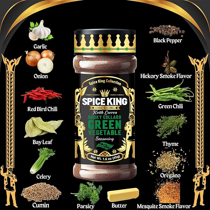 Spice King Collard Green Seasoning ??1.8 Oz Shaker Bottle ??Jamaican Greens Seasoning for Collard Greens, Vegetables, and Southern Dishes with Authentic Caribbean Flavor