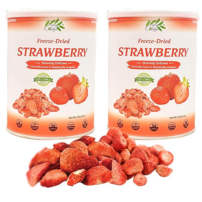 CHAVI Freeze-Dried Strawberry - Pack of 2 x 2 oz - Healthy 1 Ingredient Superfood - No Added Sugars or Preservatives - Non-GMO, Vegan, Gluten-Free | Long Shelf Life | 2 Cans