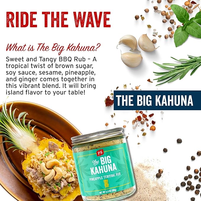 PS Seasoning Big Kahuna Pineapple Teriyaki Rub - Hawaiian BBQ Seasoning and Dry BBQ Rubs for Smoking, Grilling, Baking, Roasting - Tropical Flavor Spice Blend for Chicken, Pork, Beef, Fish, Vegetables